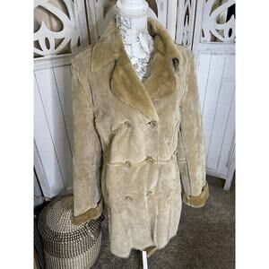 Marvin Richard’s Suede Leather Faux Fur Trim Tan Coat Size Large Y2K Vintage